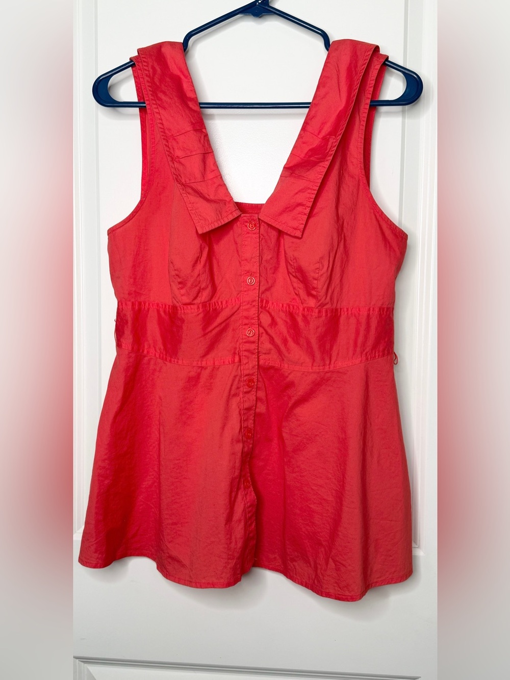 Anthropologie Odille Womens 10 Coral Button Front Smocked Sleeveless Top
